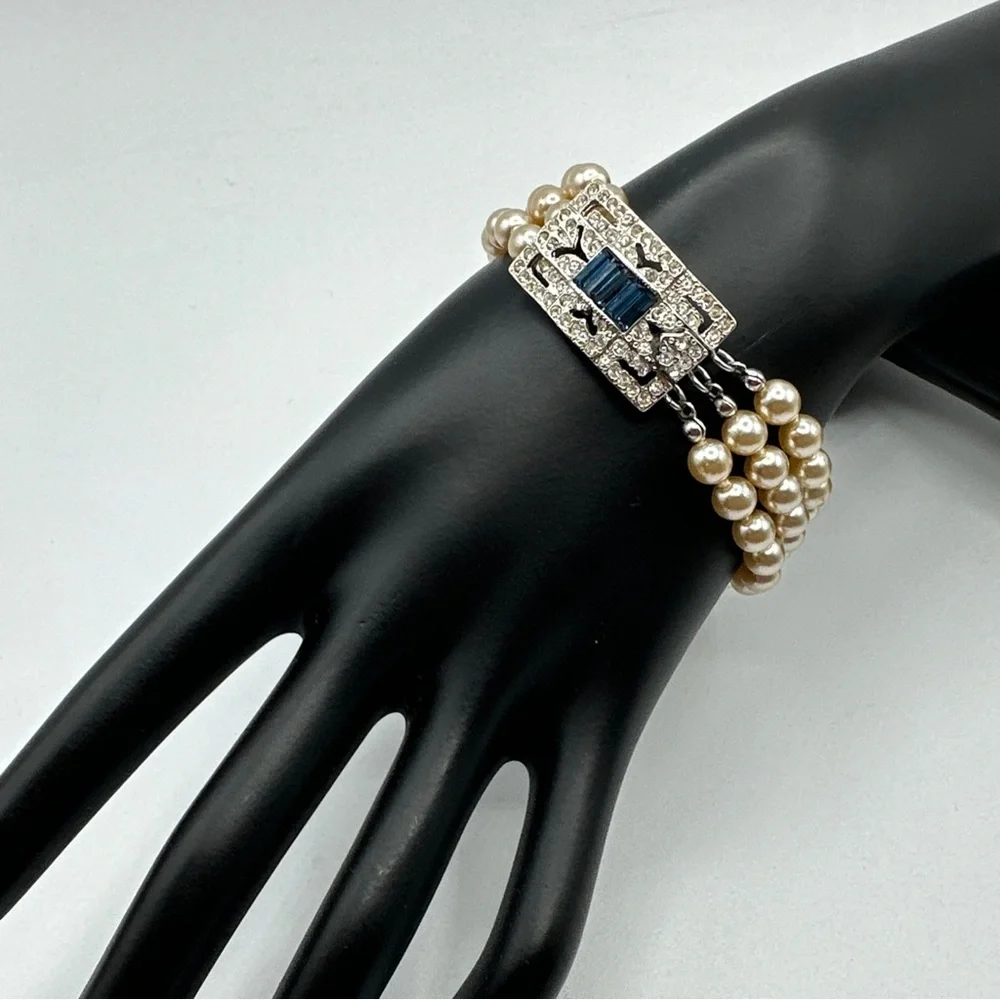 Rare Kenneth Lane Vintage Triple Strand‎ Faux Pearl Art Deco Style Bracelet #519 - Picture 7 of 7